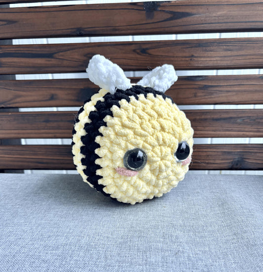 crochet barrel bee plushie | handmade amigurumi bee, round, kawaii, soft